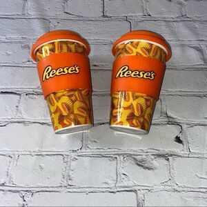 NWOT Reese’s Travel Ceramic Coffee Mug Set with Silicone Lid and Band